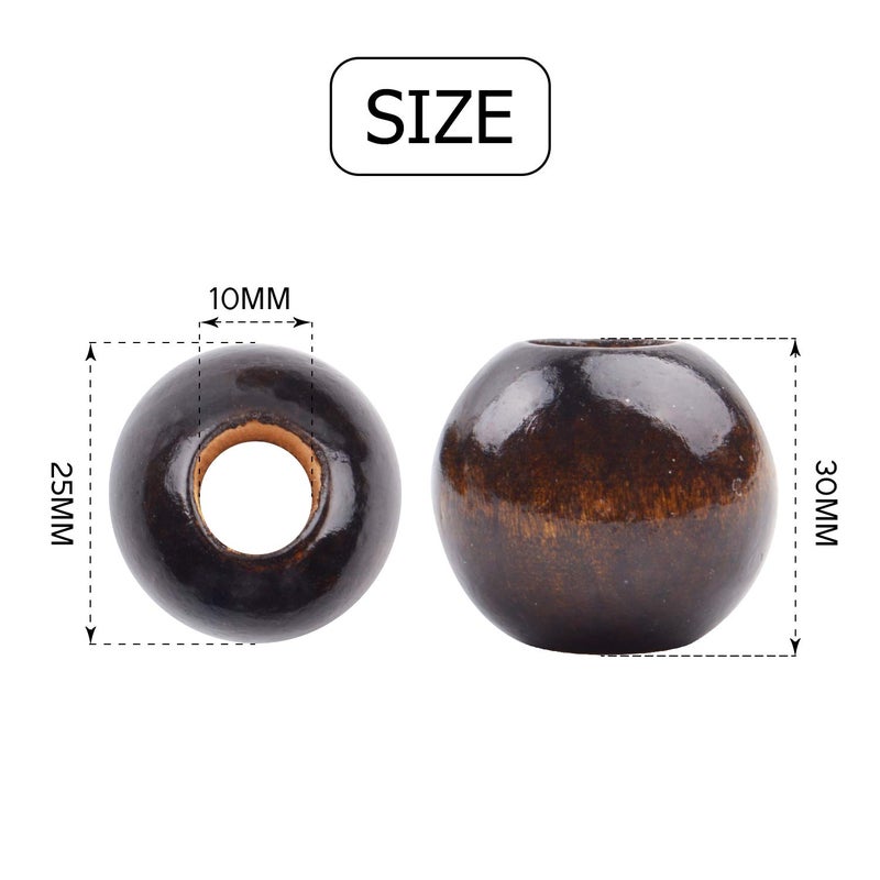 Aylifu 25MM Wooden Dreadlock Beads,50Pieces Large Hole Wooden Beads Loose Spacer Beads for Jewellery Making(Black Coffee) - Image 3